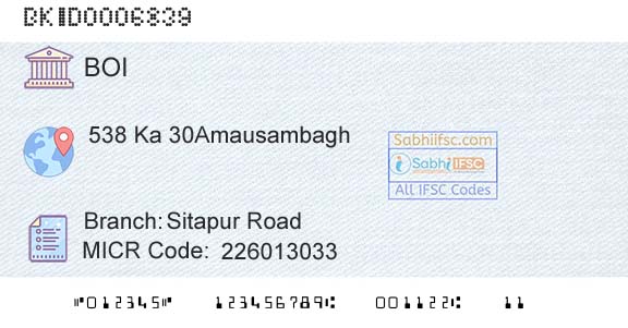 Bank Of India Sitapur RoadBranch 