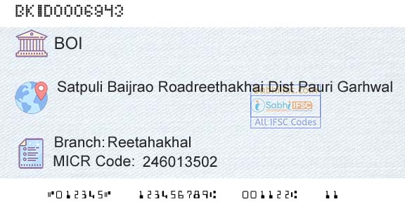 Bank Of India ReetahakhalBranch 