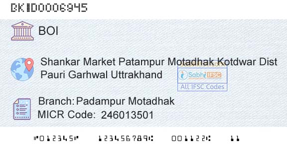 Bank Of India Padampur MotadhakBranch 