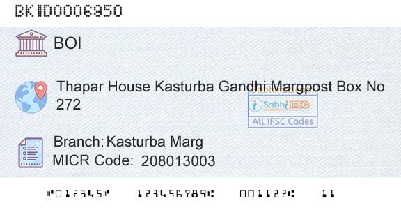 Bank Of India Kasturba MargBranch 
