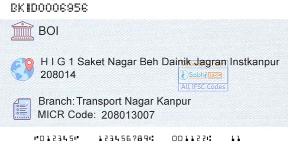 Bank Of India Transport Nagar Kanpur Branch 