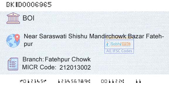 Bank Of India Fatehpur ChowkBranch 