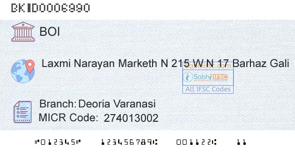 Bank Of India Deoria Varanasi Branch 