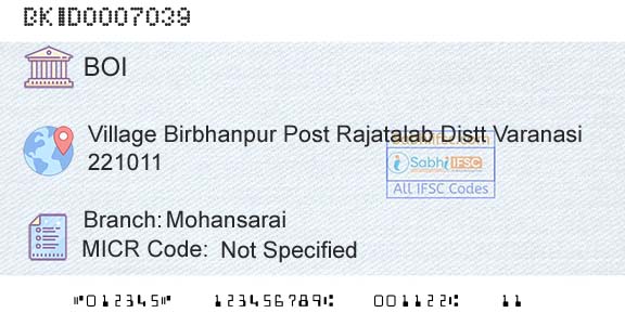 Bank Of India MohansaraiBranch 