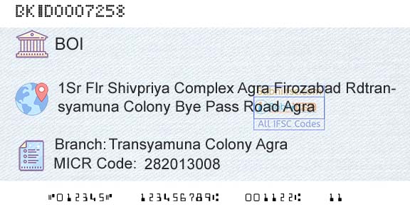 Bank Of India Transyamuna Colony AgraBranch 