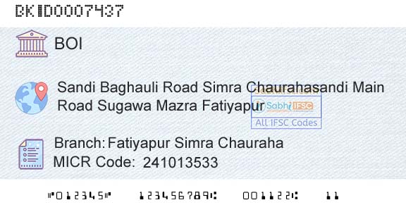 Bank Of India Fatiyapur Simra Chauraha Branch 