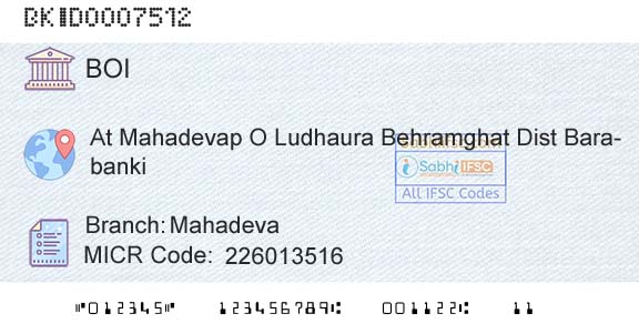 Bank Of India MahadevaBranch 