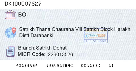 Bank Of India Satrikh DehatBranch 