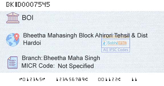 Bank Of India Bheetha Maha SinghBranch 