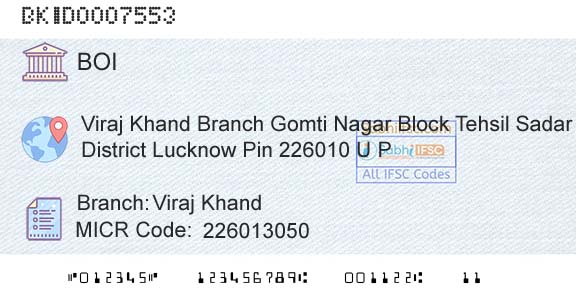 Bank Of India Viraj KhandBranch 