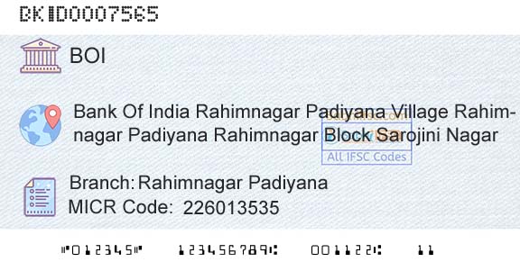 Bank Of India Rahimnagar PadiyanaBranch 