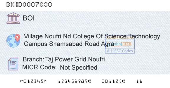 Bank Of India Taj Power Grid NoufriBranch 