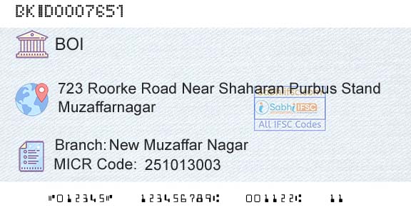 Bank Of India New Muzaffar NagarBranch 