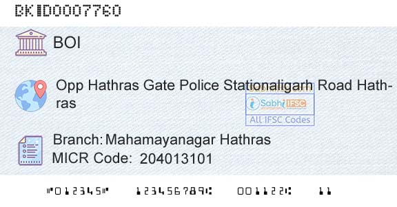 Bank Of India Mahamayanagar Hathras Branch 