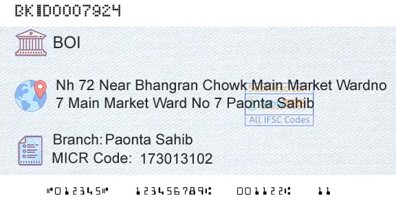 Bank Of India Paonta SahibBranch 