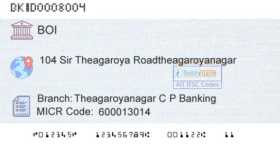 Bank Of India Theagaroyanagar C P BankingBranch 