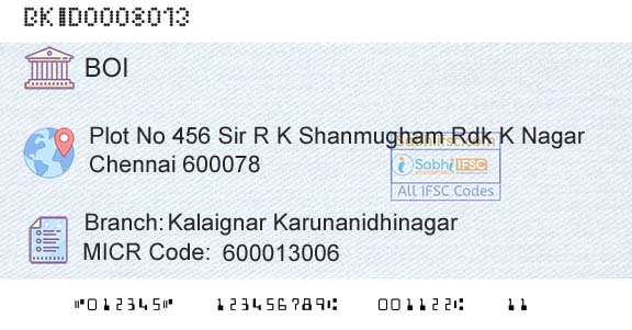 Bank Of India Kalaignar KarunanidhinagarBranch 