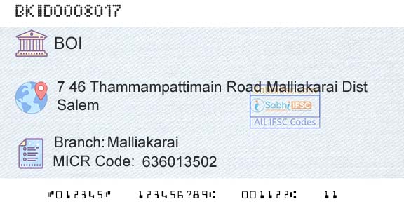 Bank Of India MalliakaraiBranch 