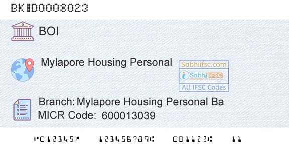Bank Of India Mylapore Housing Personal BaBranch 