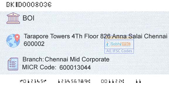 Bank Of India Chennai Mid CorporateBranch 