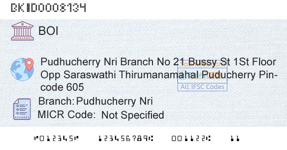 Bank Of India Pudhucherry NriBranch 