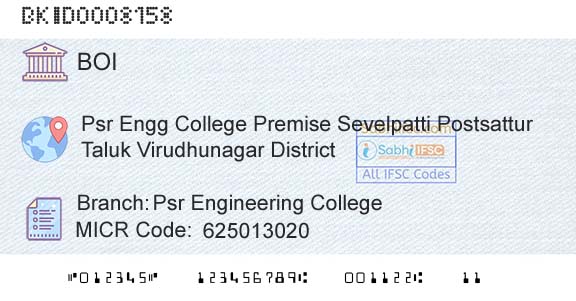 Bank Of India Psr Engineering CollegeBranch 