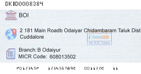 Bank Of India B OdaiyurBranch 