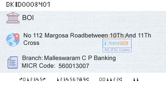 Bank Of India Malleswaram C P BankingBranch 