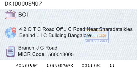Bank Of India J C RoadBranch 