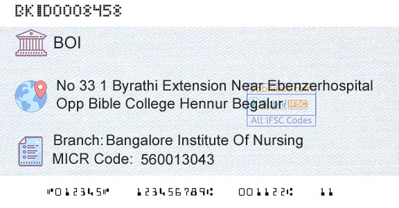 Bank Of India Bangalore Institute Of NursingBranch 