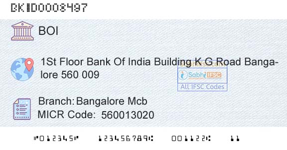 Bank Of India Bangalore McbBranch 