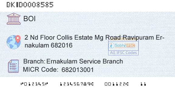 Bank Of India Ernakulam Service BranchBranch 