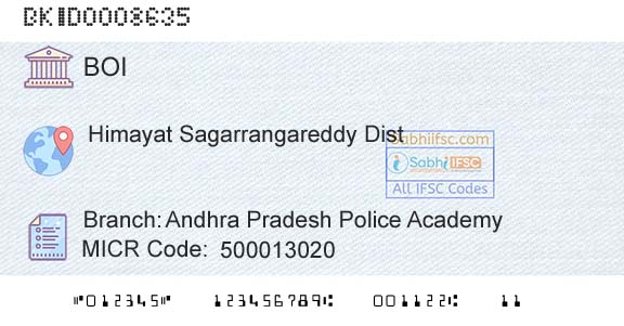 Bank Of India Andhra Pradesh Police AcademyBranch 