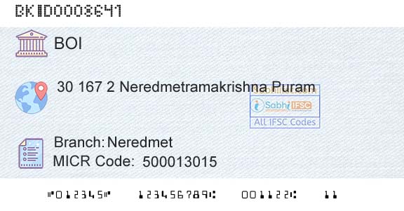 Bank Of India NeredmetBranch 