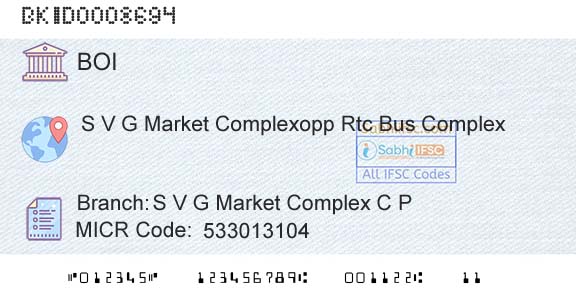 Bank Of India S V G Market Complex C PBranch 
