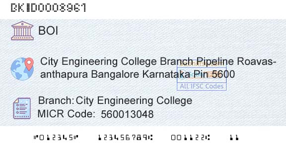 Bank Of India City Engineering CollegeBranch 