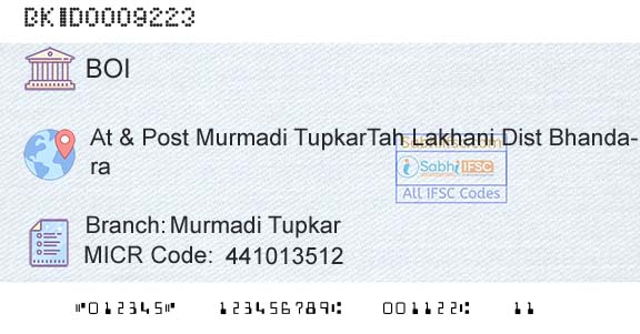 Bank Of India Murmadi Tupkar Branch 