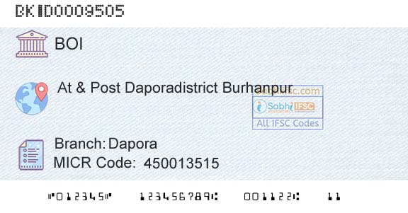 Bank Of India DaporaBranch 