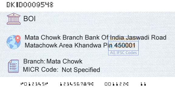 Bank Of India Mata ChowkBranch 