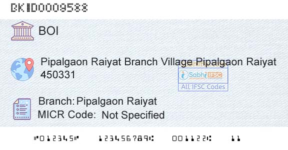 Bank Of India Pipalgaon RaiyatBranch 