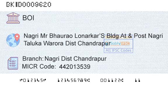 Bank Of India Nagri Dist Chandrapur Branch 