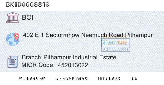 Bank Of India Pithampur Industrial EstateBranch 