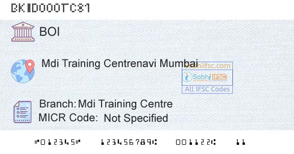 Bank Of India Mdi Training CentreBranch 