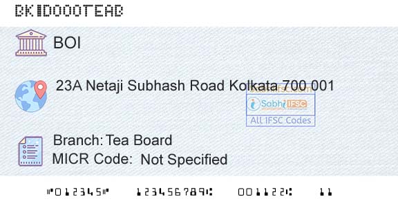 Bank Of India Tea BoardBranch 