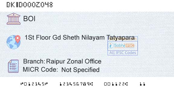 Bank Of India Raipur Zonal OfficeBranch 