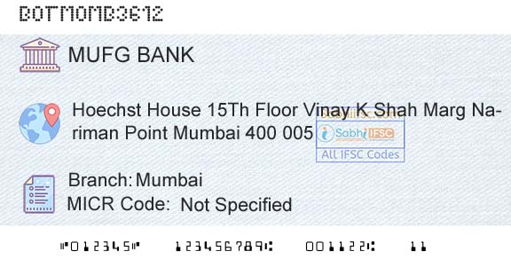 Mufg Bank Ltd MumbaiBranch 