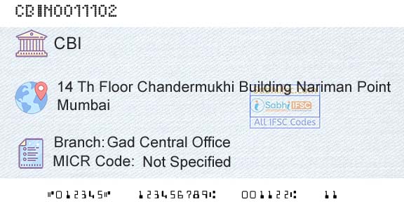 Central Bank Of India Gad Central OfficeBranch 