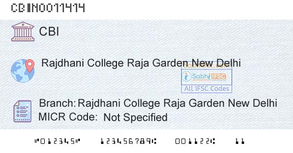 Central Bank Of India Rajdhani College Raja Garden New DelhiBranch 