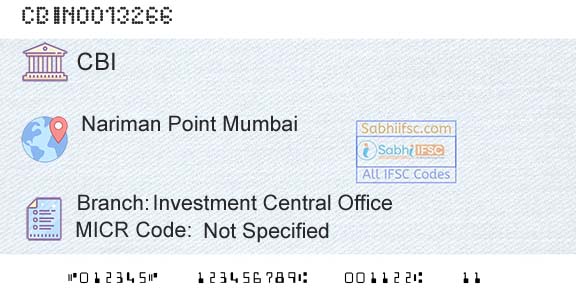 Central Bank Of India Investment Central OfficeBranch 