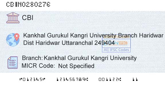 Central Bank Of India Kankhal Gurukul Kangri UniversityBranch 